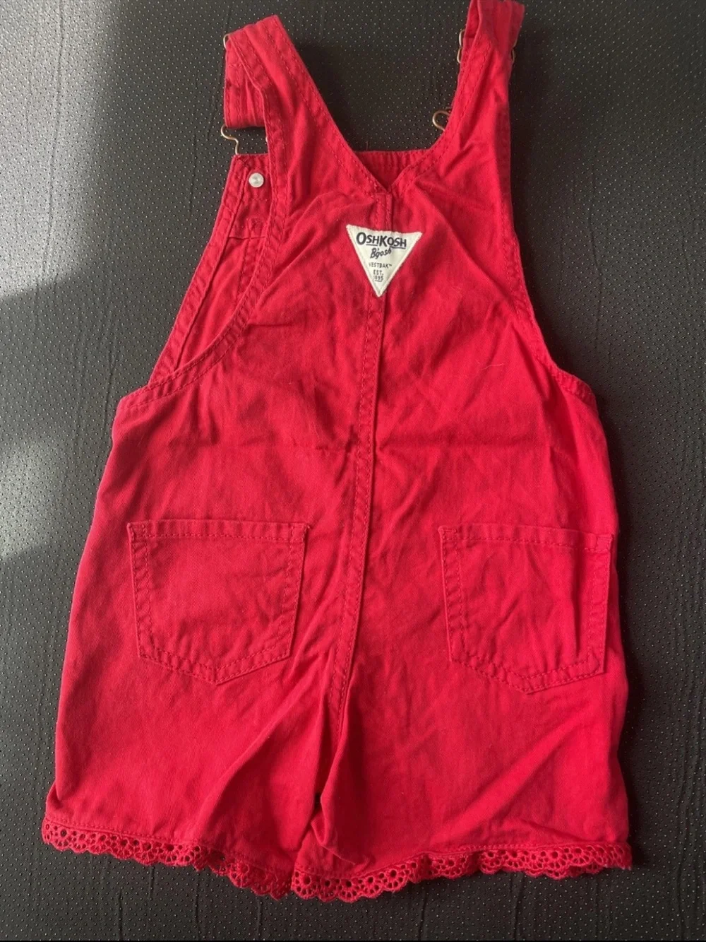 OshKosh B'gosh Red Girls' Shortall Overalls with Lace Trim